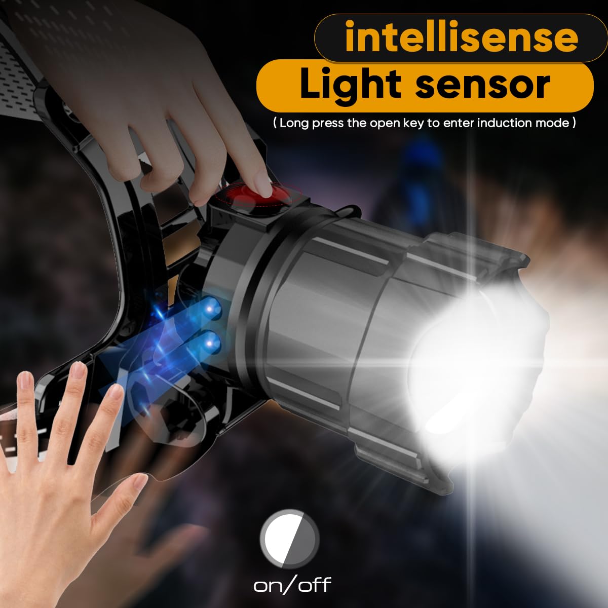 Lampada frontale a LED, ricaricabile, USB, estremamente luminosa, 10000 lm, 3 modalità, ricaricabile, con sensore, IP65, impermeabile, con angolo di 90°, regolabile per la pesca e la corsa