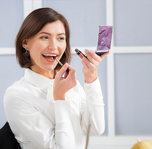 Miniatura 119 de Espejo de bolsillo, pequeño espejo de viaje con aumento, espejo cosmético portátil de doble cara con aumento para uso diario (mármol azul)