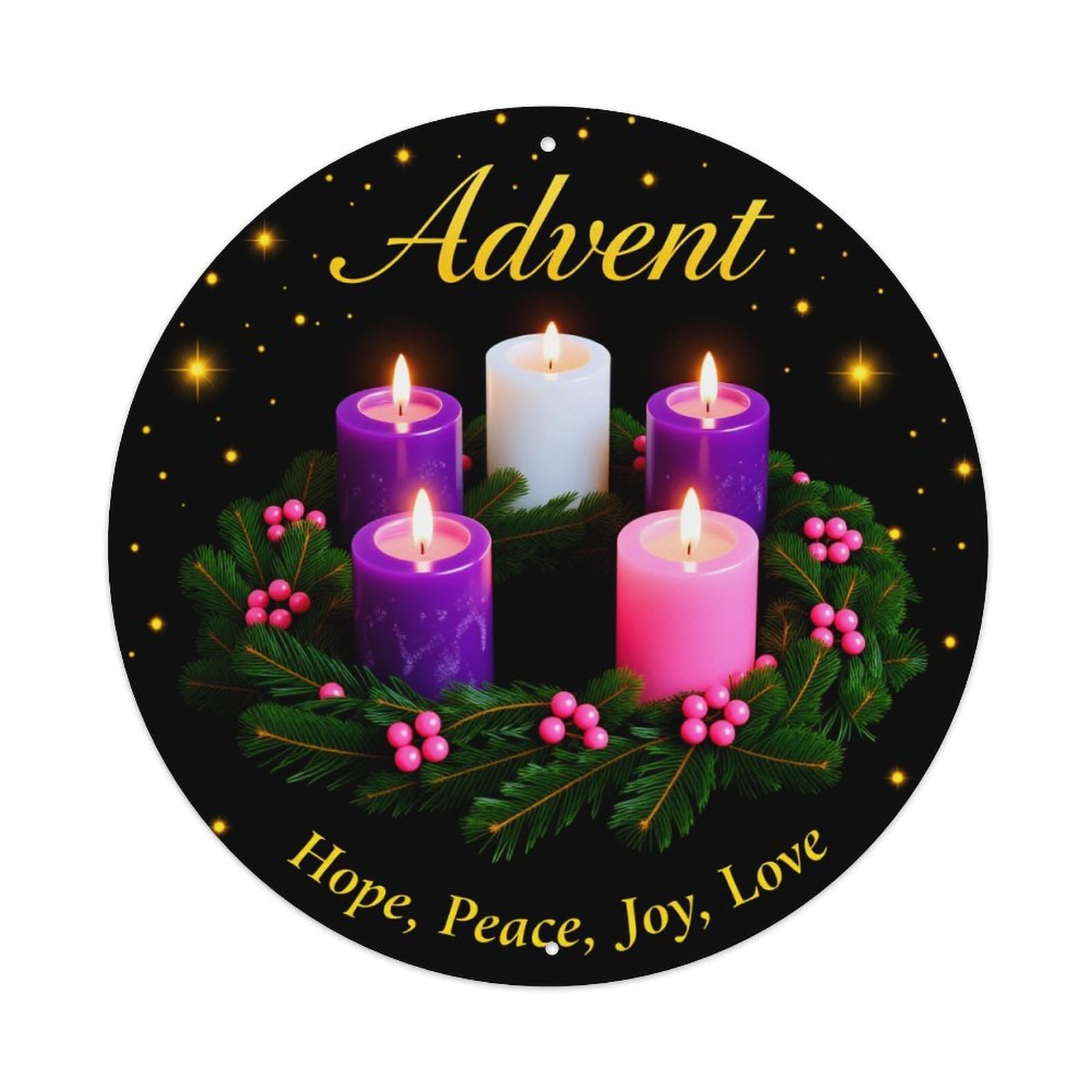 Lzwbntey Vintage Advent Candle Wreath Hope Peace Joy Love Metal Tin Sign Retro Wall Decor For Home Bar Garage Cafe, Indoor & Outdoor Decorative，Circle Metal Poster, 8X8 Inch