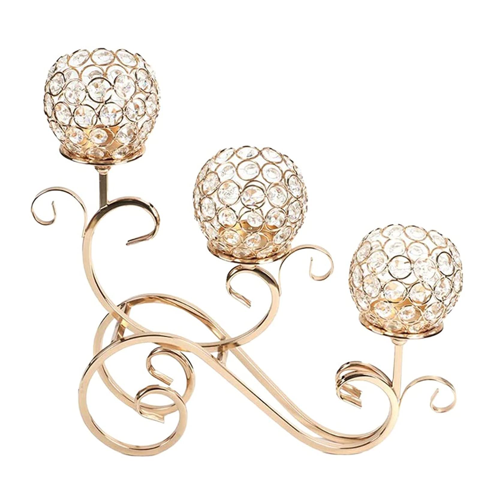 Crystal Candle Holders 3 Arms Candelabra Sparkling Elegant Candelabra Dining Table Decor for Wedding Gold (Gold)