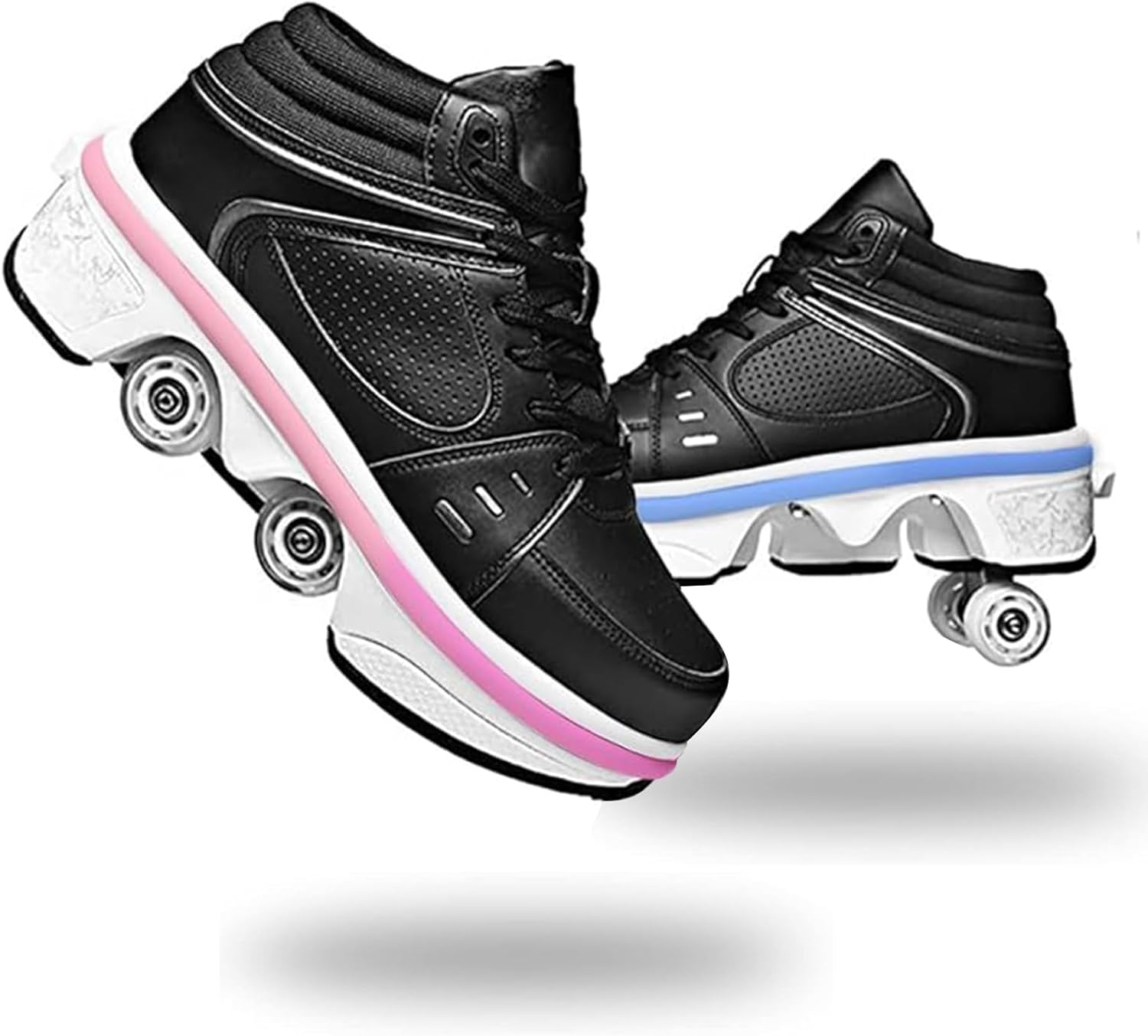 2-in-1 Roller Skate Shoes for Women Men, Double-Row Deform Retractable Removable Roller Skates, Shoes with Wheels for Girls/Boys, Sneakers with Wheels for Outdoor
