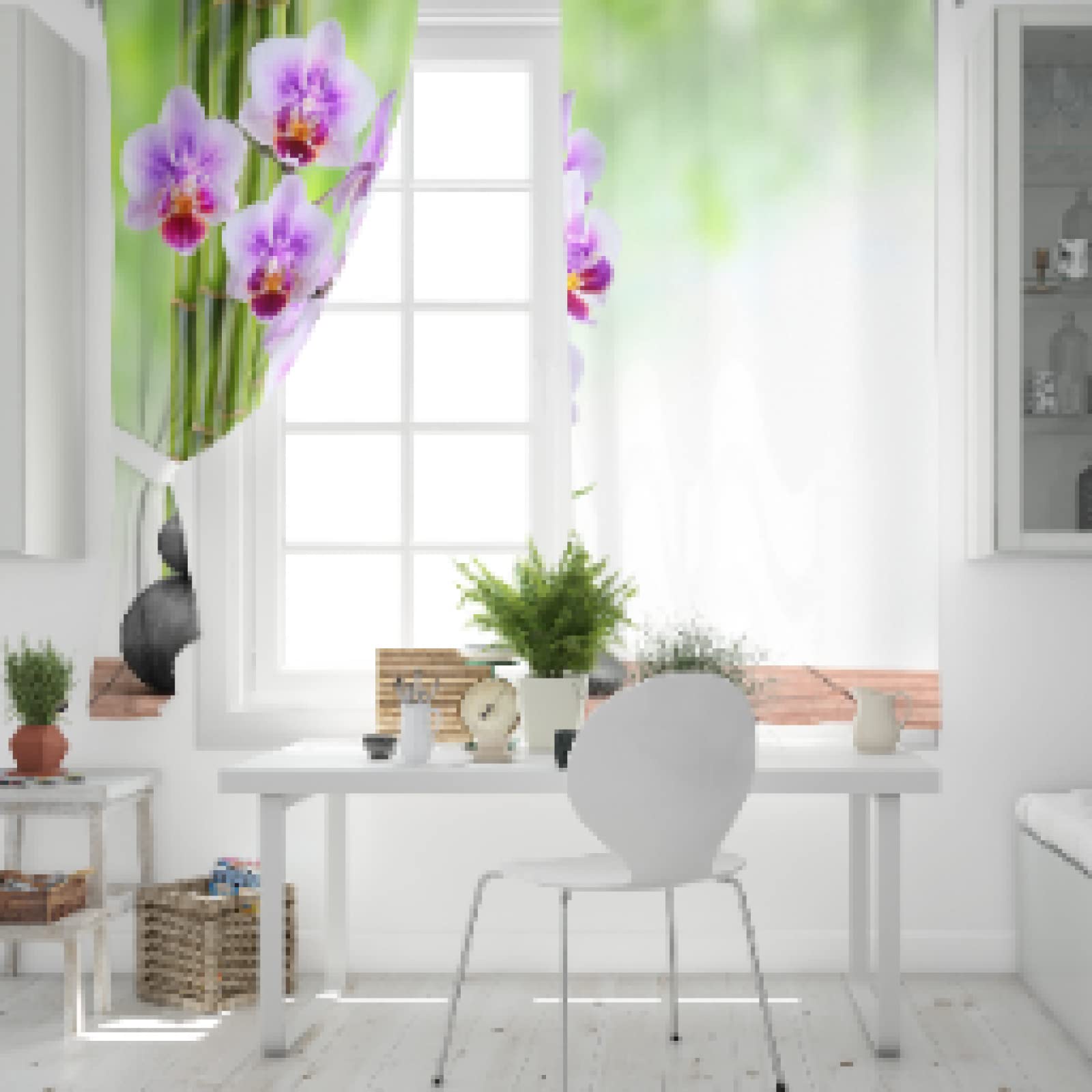 Moderne Fenstervorhänge mit Bambus-Orchideen-Zen-Motiv für Wohnzimmer, Schlafzimmer, Küche, Fenstervorhänge, Heim- und Hoteldekoration, 70 x 180 cm (B x H) x 2