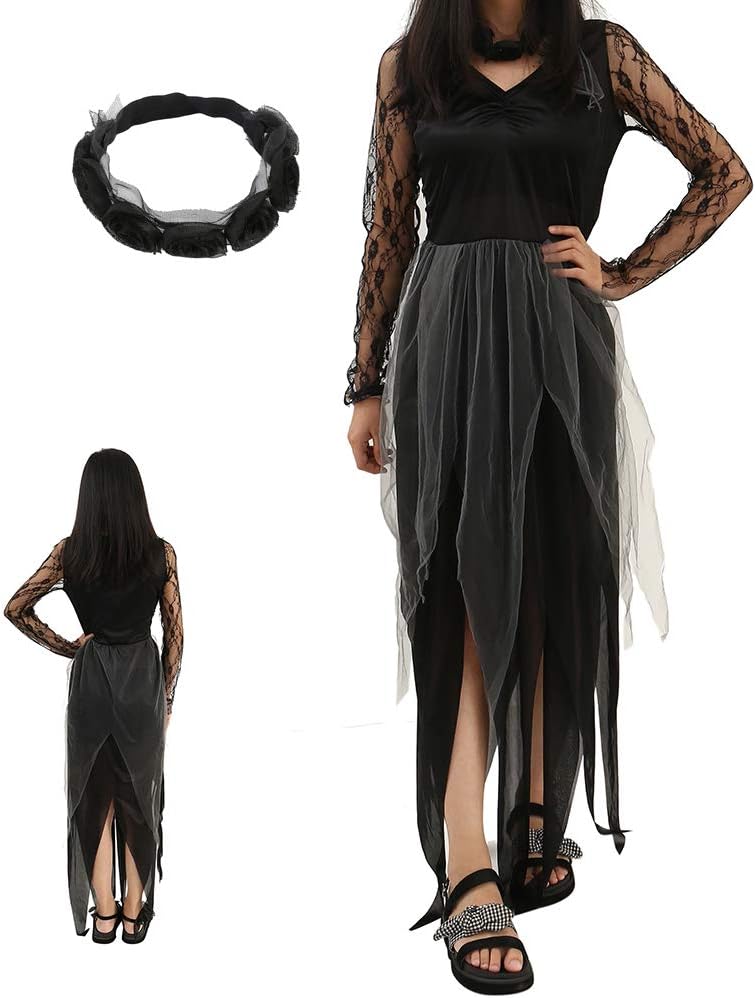 Scorpiuse Halloween Zombie Bride Costume Ghost Corpse Bride Dress for Adult Women