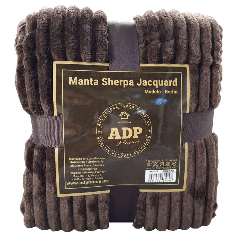ADP Home Manta Jacquard con Borreguito Canale (Sherpa Reverso del Mismo Color) (125x150cm, Chocolate)