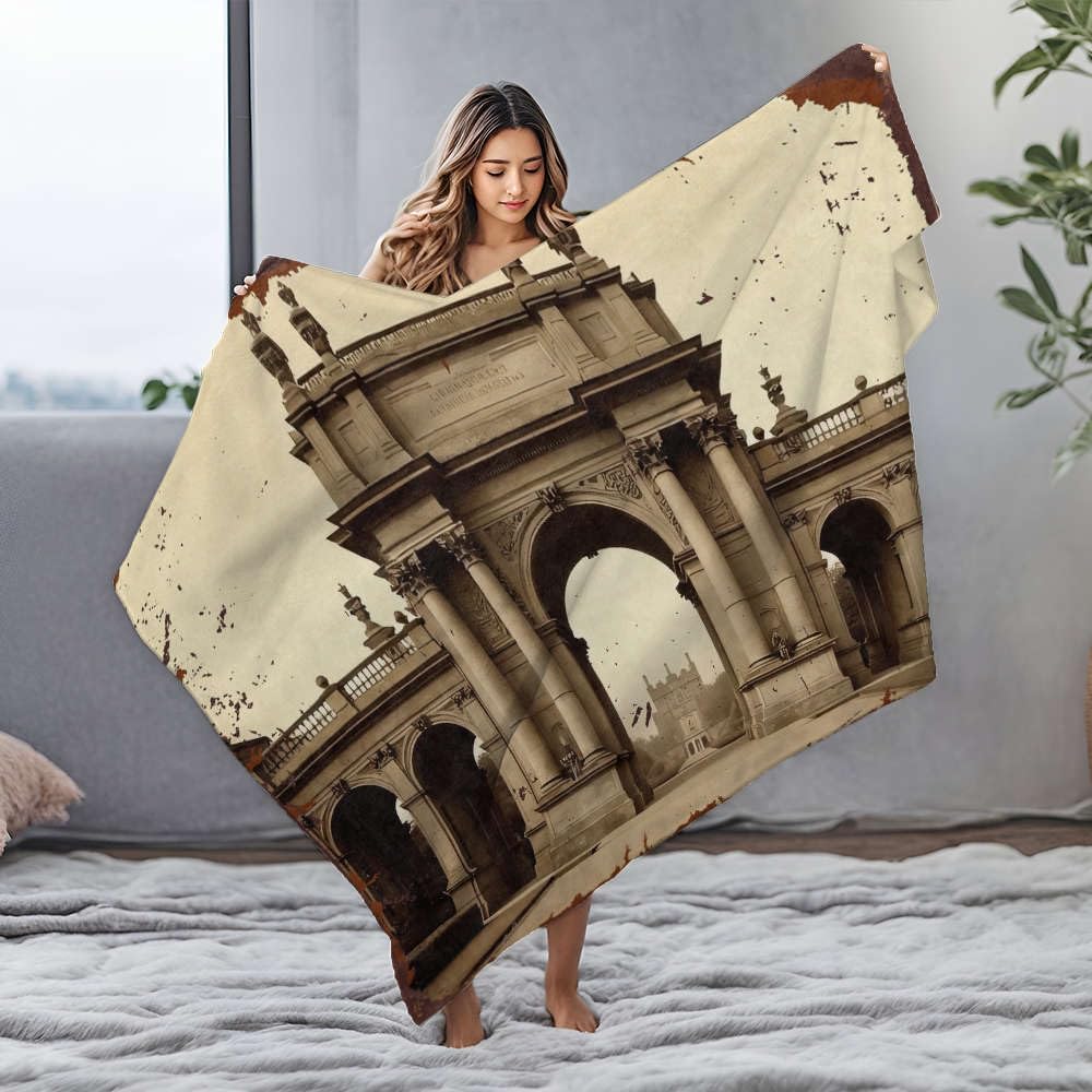 Couverture chauffante 150x200 cm flanelle grand plaid lit imprimé arche pierre et statues