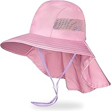 MHJY Kids Sun Hat Girls UV Protection Summer Hats Adjustable Beach Cap Unicorn Bucket Hats with Wide Brim Neck Flap for Toddlers 2-9 Years