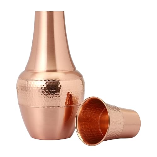 Pure Copper Bedside Water Carafe With Tumbler 1.4 Lt.