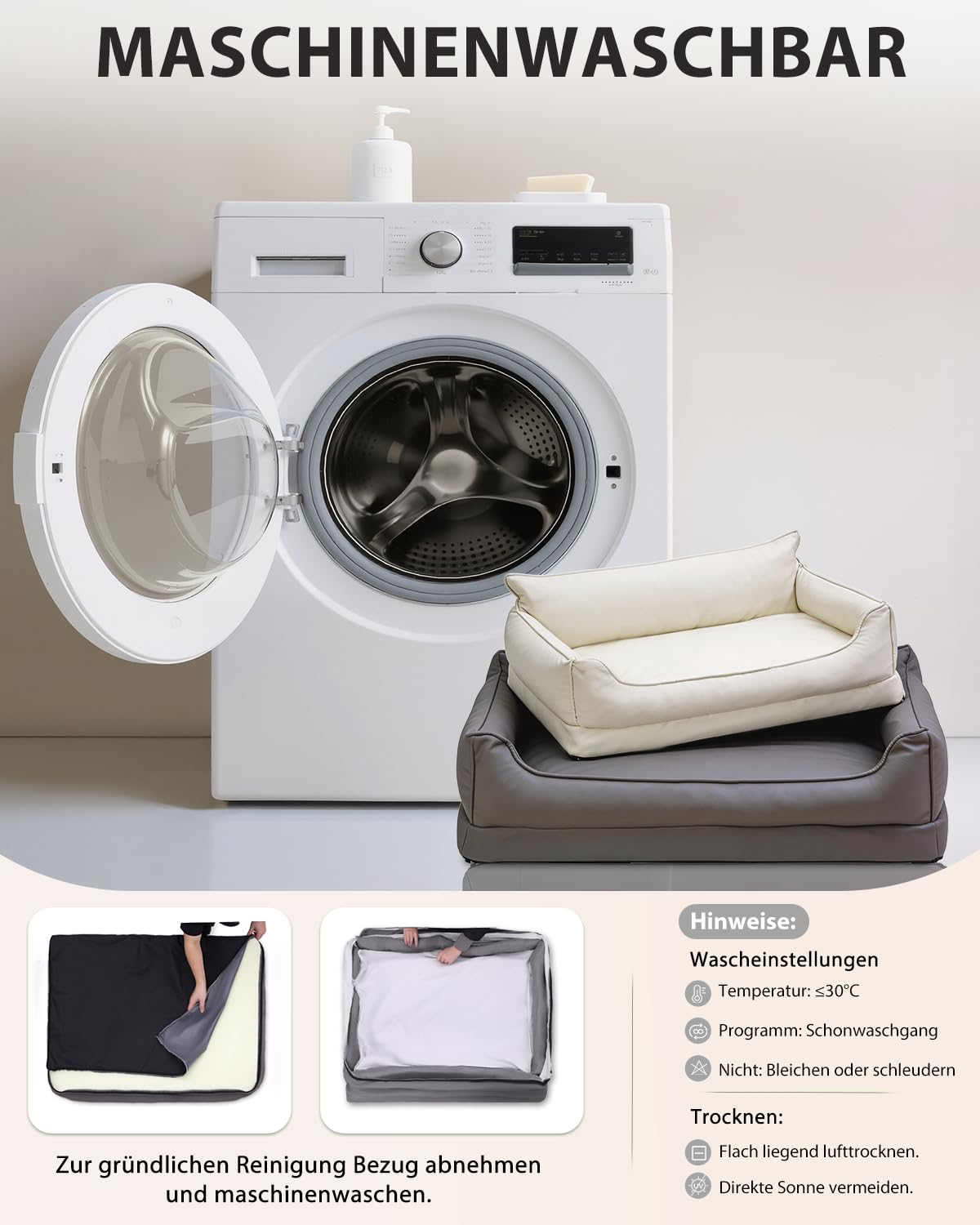 Ortopédica Cama Perro Medianos, Sofá Perro de Cuero Sintético Impermeable–91x68 cm, Espuma de Huevo, Cama para Perros Desenfundable y Lavable, Colchon Perro Antideslizante, Gris