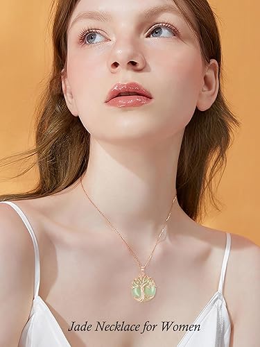 Miniatura 2 de Collar de árbol de la vida chapado en plata de ley de 14 quilates redondo de jade para mujer, madre, hermana, cumpleaños, día de San Valentín, día
