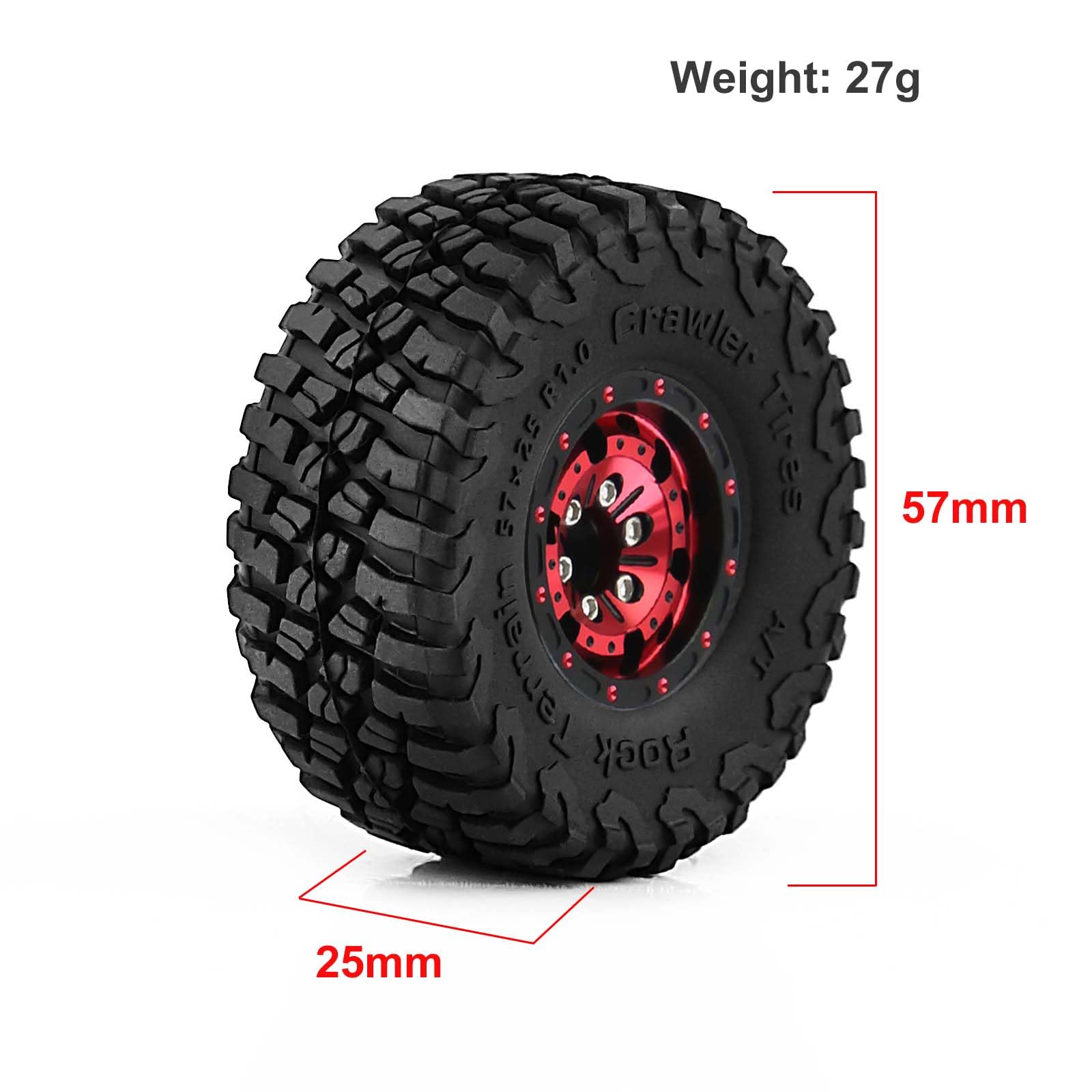KEEDA Pneus Et Jantes RC 57 Mm – Micro Beadlock 1/18 TRX4M, 1/24 SCX24, FMS FCX24 – Jante Alu Dorée – Lot 4 Roues
