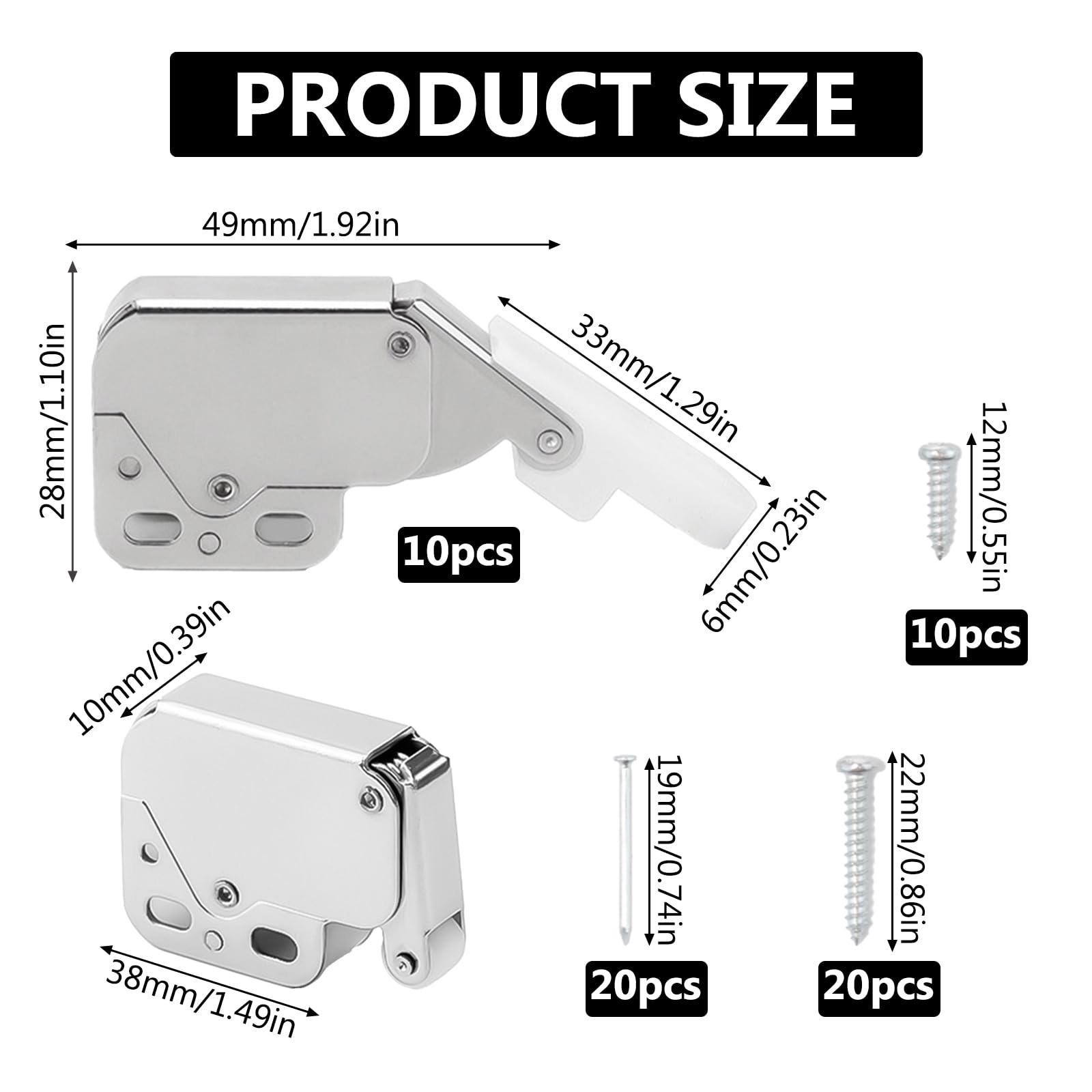 Sxutop 10 Pieces Mini Latch Automatic Spring Catch Push to Open Touch Release Catch Latch Touch Catch Latch Lock with Screws Automatic Spring Push Catch Latch for Cabinet Cupboard Wardrobe (Silver) - Image 2