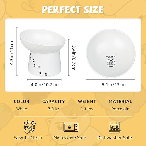 Miniatura 4 de Cuencos elevados para gatos, cuenco elevado de cerámica de 7 onzas, evita la fatiga del cuello y los bigotes, apto para lavavajillas y microondas,