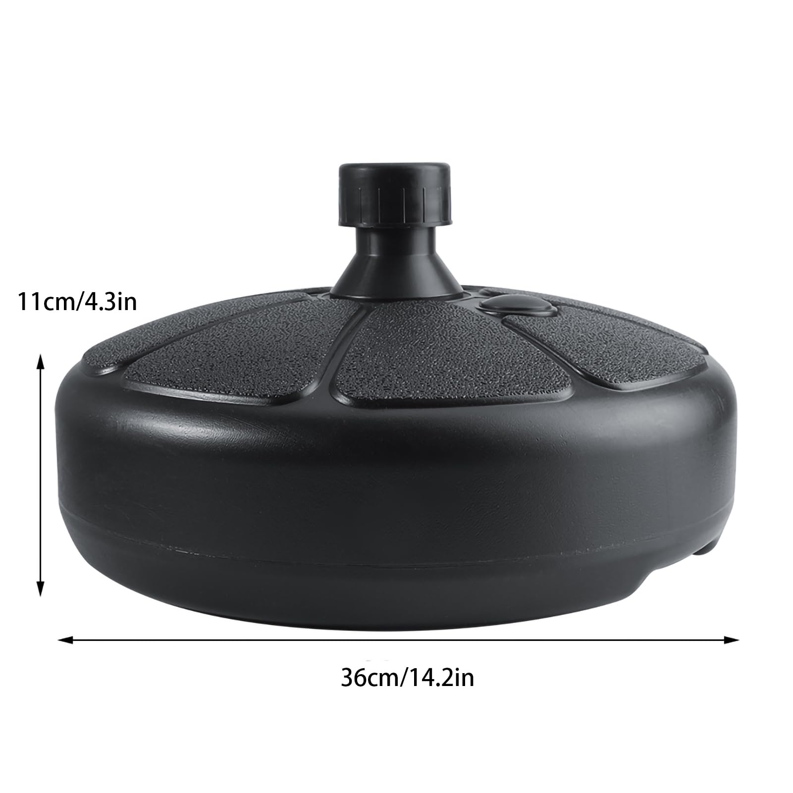 Wytrzymała podstawa parasola tarasowego, 37 x 13 cm, wypełniana wodą/piaskiem, kompatybilna z drążkami 28–40 mm, stabilne podparcie na zewnątrz, idealna do ochrony przed słońcem