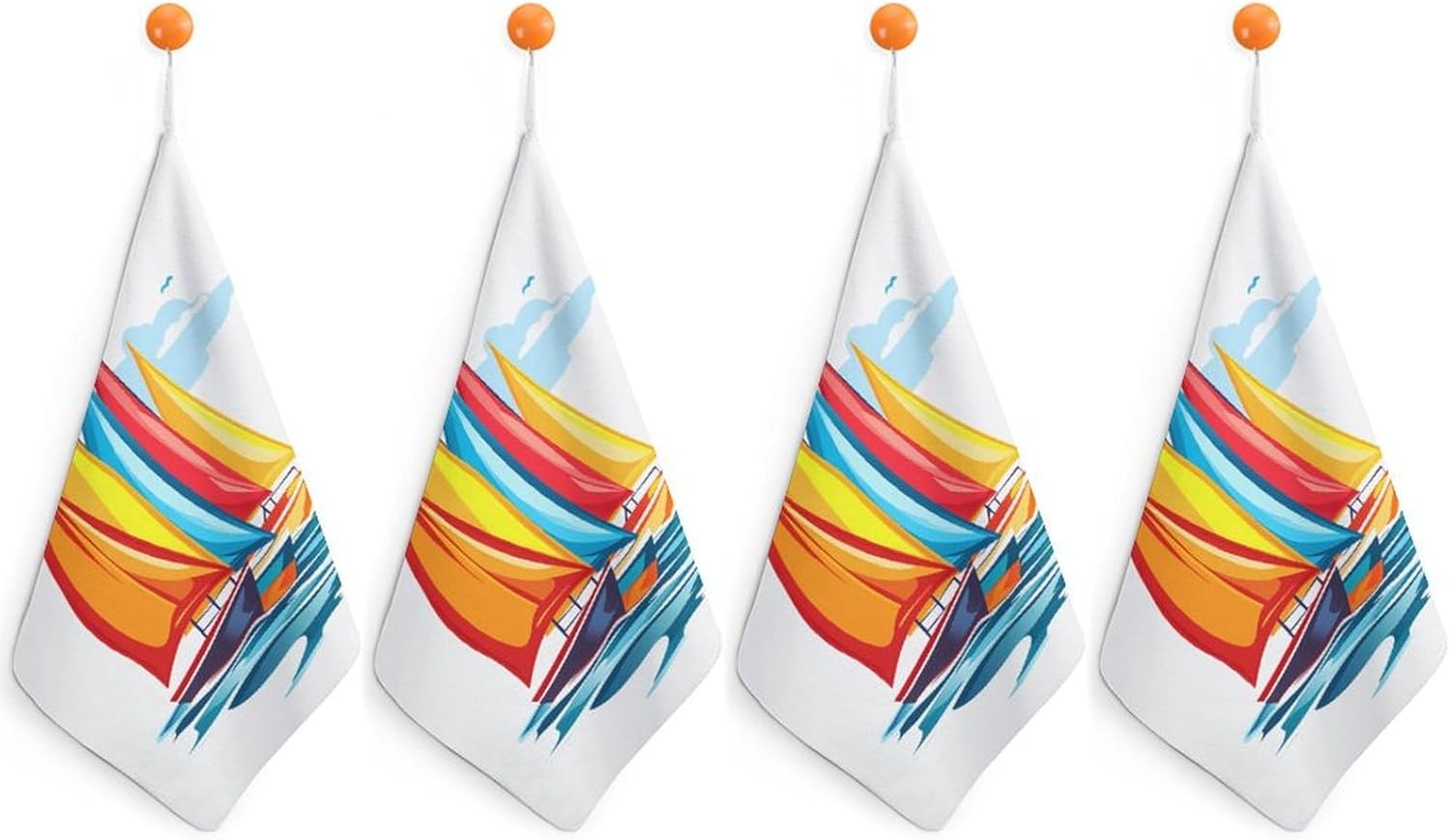Sailboats Sailing Graphic Towel Hand Towels Decorative Towel for Bathroom Kitchen Shower Gym 4PCS