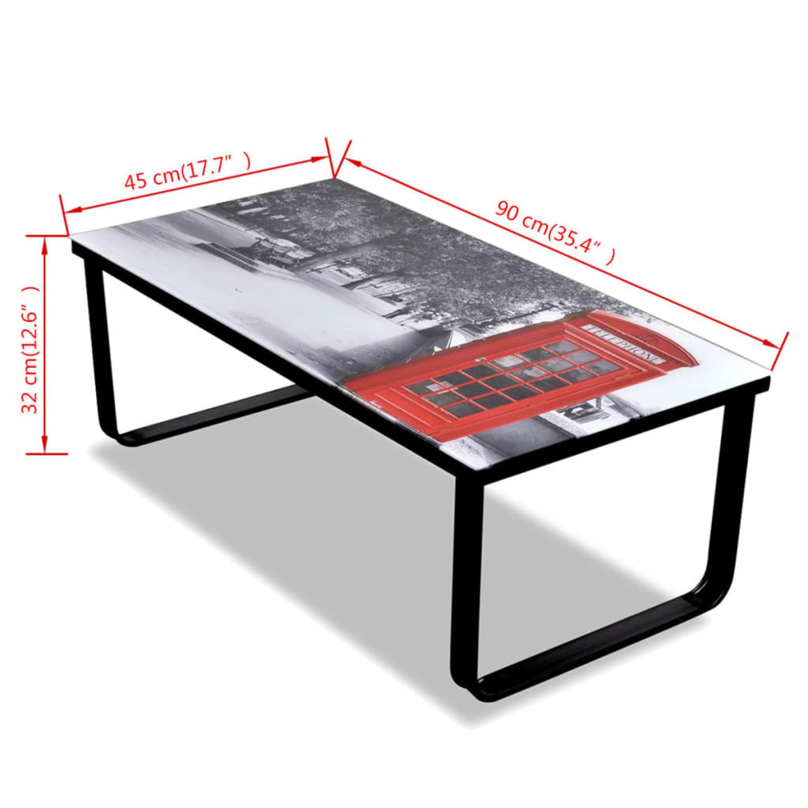 Homgoday Table basse avec impression cabine téléphonique, table d'appoint en verre, table d'appoint pour salon, salle de réception d'invités, chambre à coucher et mobilier de bureau