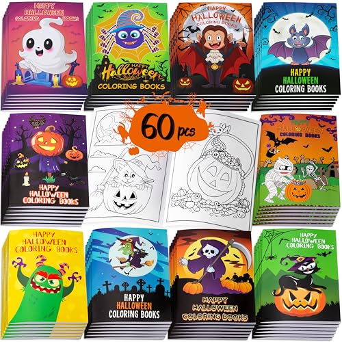 90shine 60PCS Halloween Coloring Books Party Favors for Kids - Hallowmas Trick or Treat Goodie Bag Stuffer Fillers Gifts Fun Activity Decorations Supplies