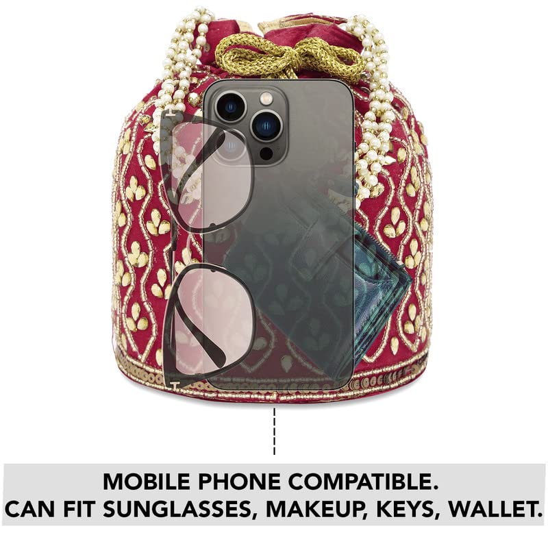 Image of Aheli Potli Bag Gift for Women Handmade Evening Wristlet Handbag Stylish Bridal Purse Fashion Bag