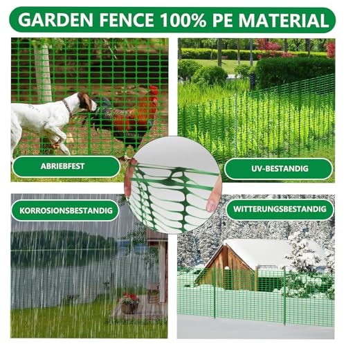 Warmfay Gartenzaun 1m Hoch, 20m Lang, Hundezaun Mobiler mit Pfähle und Kabelbindern, Universal PE Begrenzungszaun, Zaun ohne Strom, für Garten, Haus, Hof