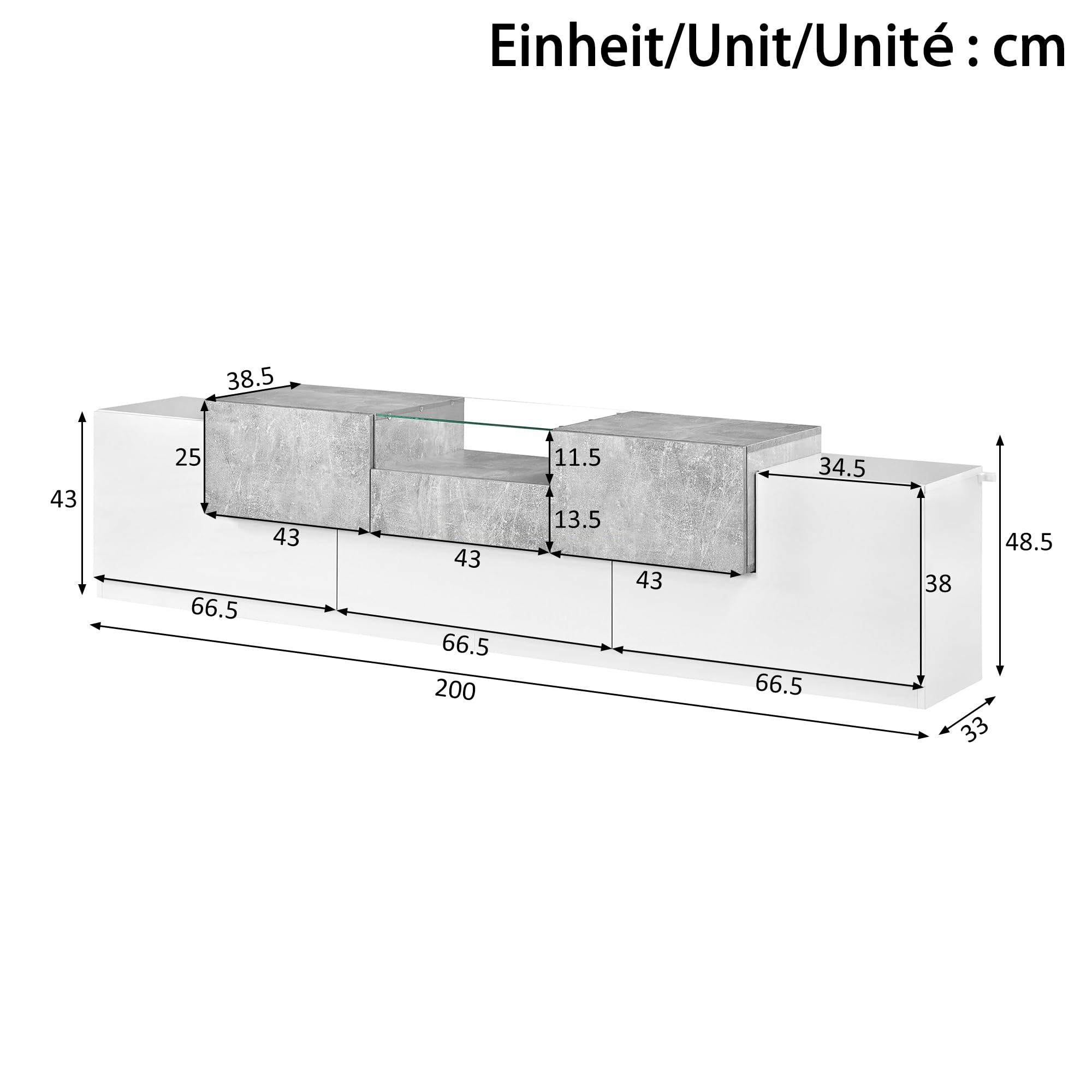 HAINEW Mobile TV basso con 5 ante, bianco, 200 x 33 x 48,5 cm, D26082706