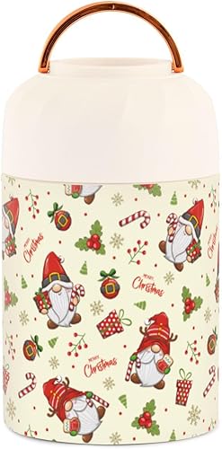 Miniatura 2 de MCHIVER Cute Christmas Gnome Tree Food Jar with Spoon Stainless Steel Vacuum Insulated Food Container 17 oz Thermos for Hot Food