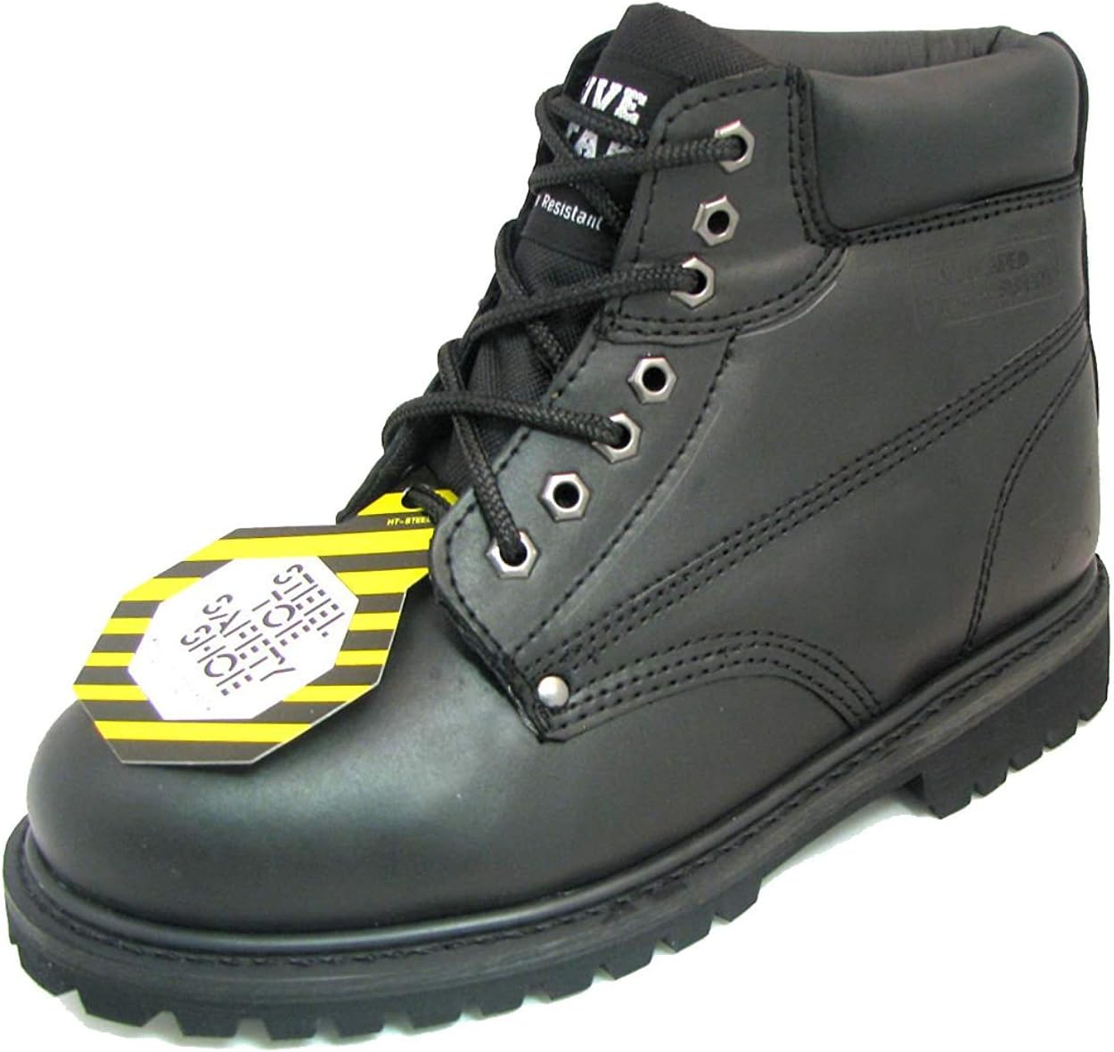Men's Steel Toe Work Boots Black Leather 6" Lug Sole Oil Resistant Shoes