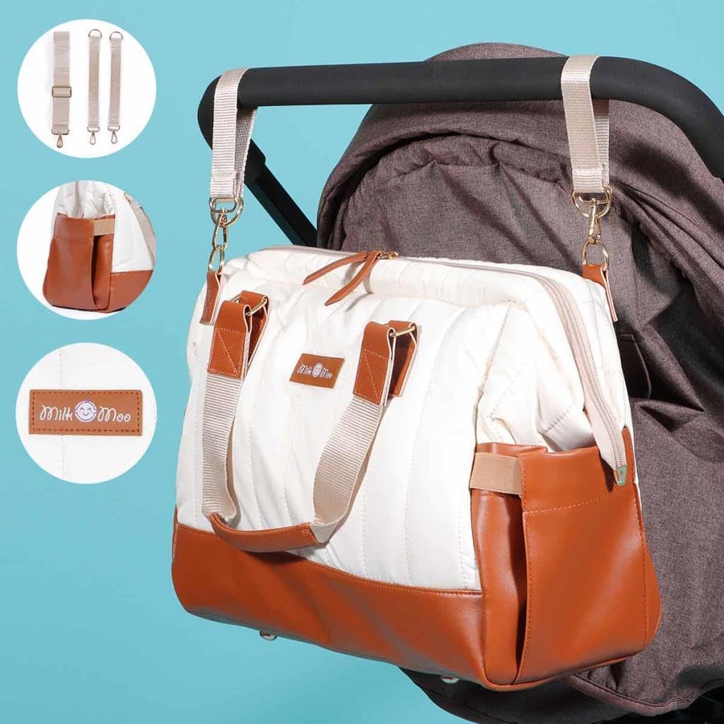 Milk&Moo Diaper Bag, Large, Baby Bag, Waterproof Diaper Tote Bag, With Insulated Bottle Pockets and Stroller Strap