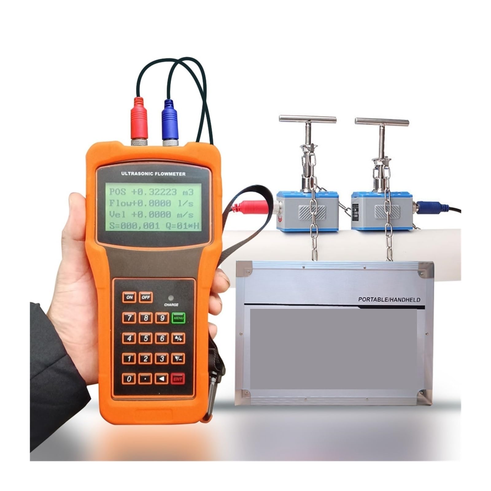 TUF-2000H Handheld Ultrasonic Flow Meter with Clamp-On Transducers for Liquid Measurement for Industrial Inspection