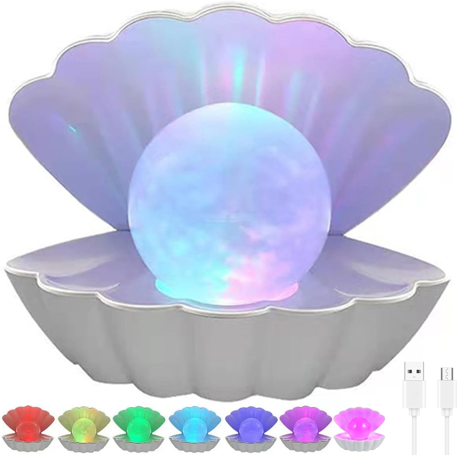 Shell Pearl Lamps, LED Colour Changing Glitter Beach Themed Lamp USB