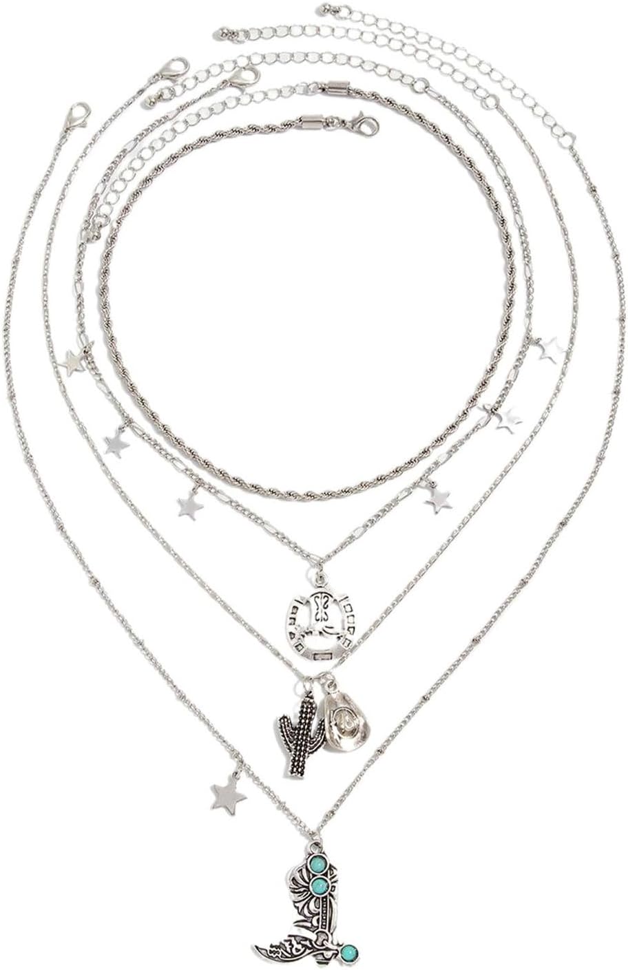 Western Layered Turquoise Necklace for Women Boho Vintage Beaded Cowgirl Necklace Western Cowboy Jewelry Country Concert Accessories for Women