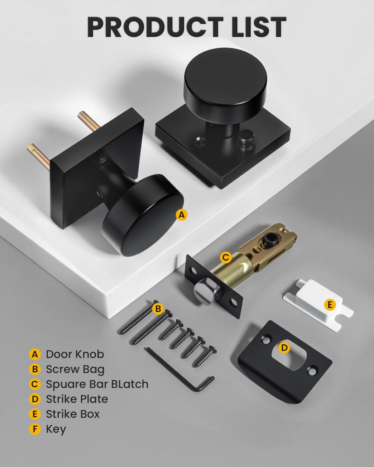 Goldenwarm Matte Black Privacy Door Knobs for Interior Doors, Zinc Alloy Black Door Knobs Interior for Bedroom & Bathroom, Keyless Lock with Emergency Release, Adjustable & Reversible - 6 Pack