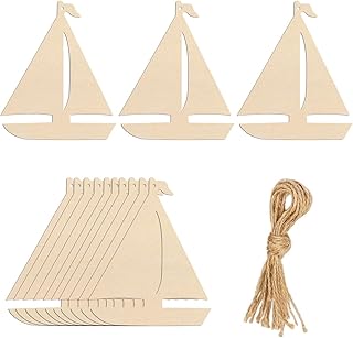 20pcs Sailboat Shape Wood Cutouts DIY Crafts Blank Boat Unfinished Wooden Tags Ornaments with Ropes for Summer Ocean Sea Theme Party Decoration