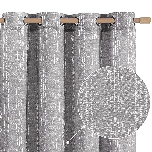 jinchan Boho Curtains for Living Room Farmhouse Grey Curtains 84 Inch Length for Bedroom Grommet Semi Sheer Drapes Geometric Striped Printed Mudcloth Light Filtering 2 Panels Set