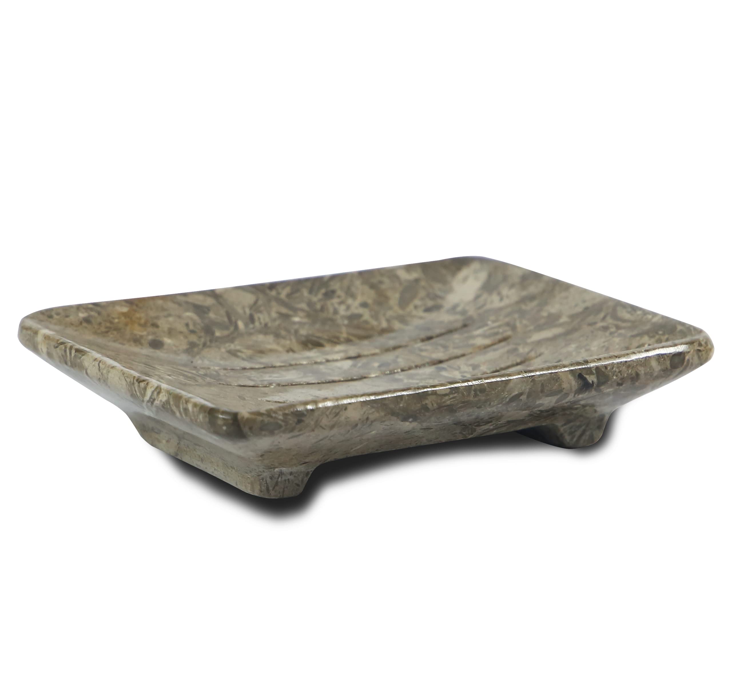 TheWolfard Luxury Handmade Grey Fossil Marble Soap Dish Holder with Drain for Bathroom and Shower, Best Bath Products & Sponge Tray for Kitchen & Housewarming Gifts.