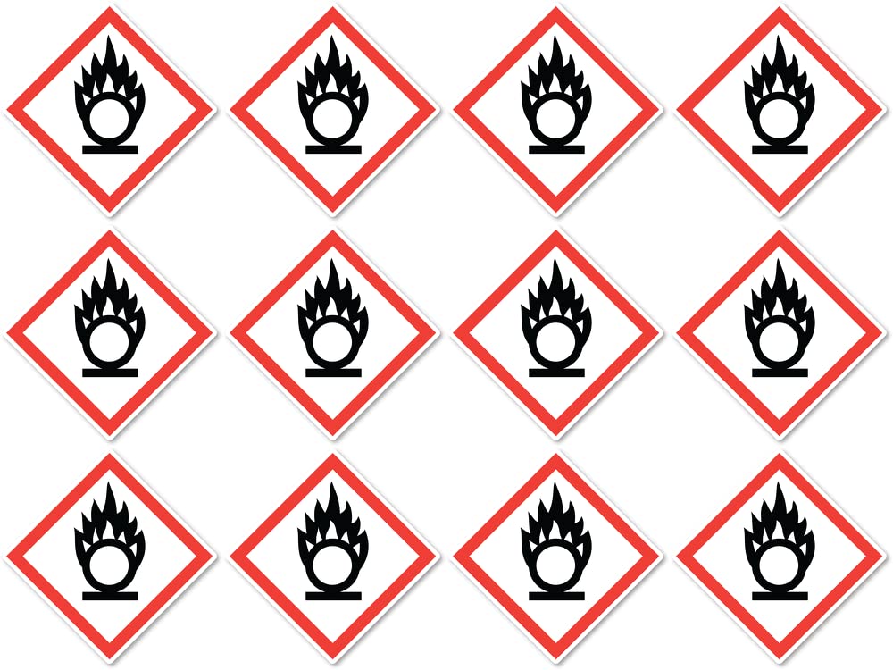 Fire Stimulating Danger Symbol UN/GHS Hazard Pictogram Sticker 1" Pack of 12, Red, Einheitsgröße