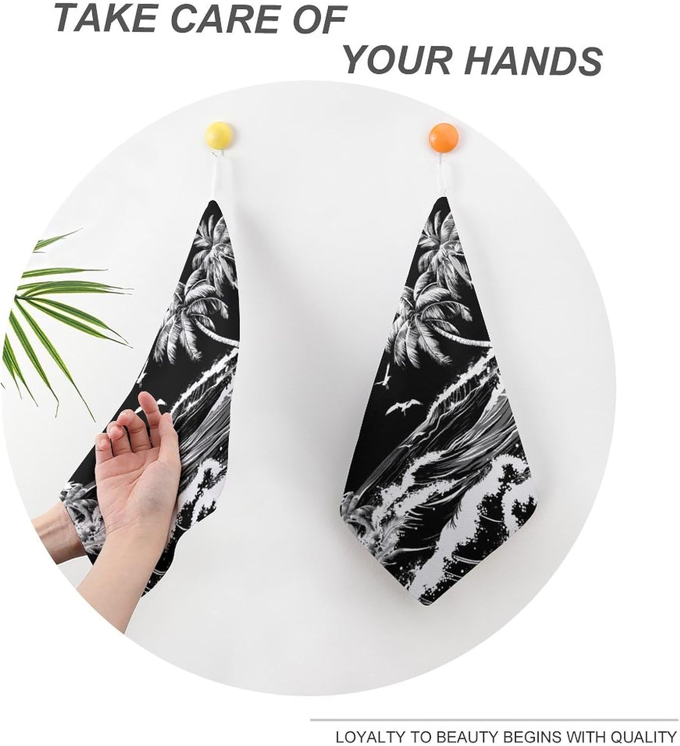 Palm Tree Black Hand Towels for Bathroom Kitchen Towels Small Towel Handkerchiefs with Hanging Loop 4PCS
