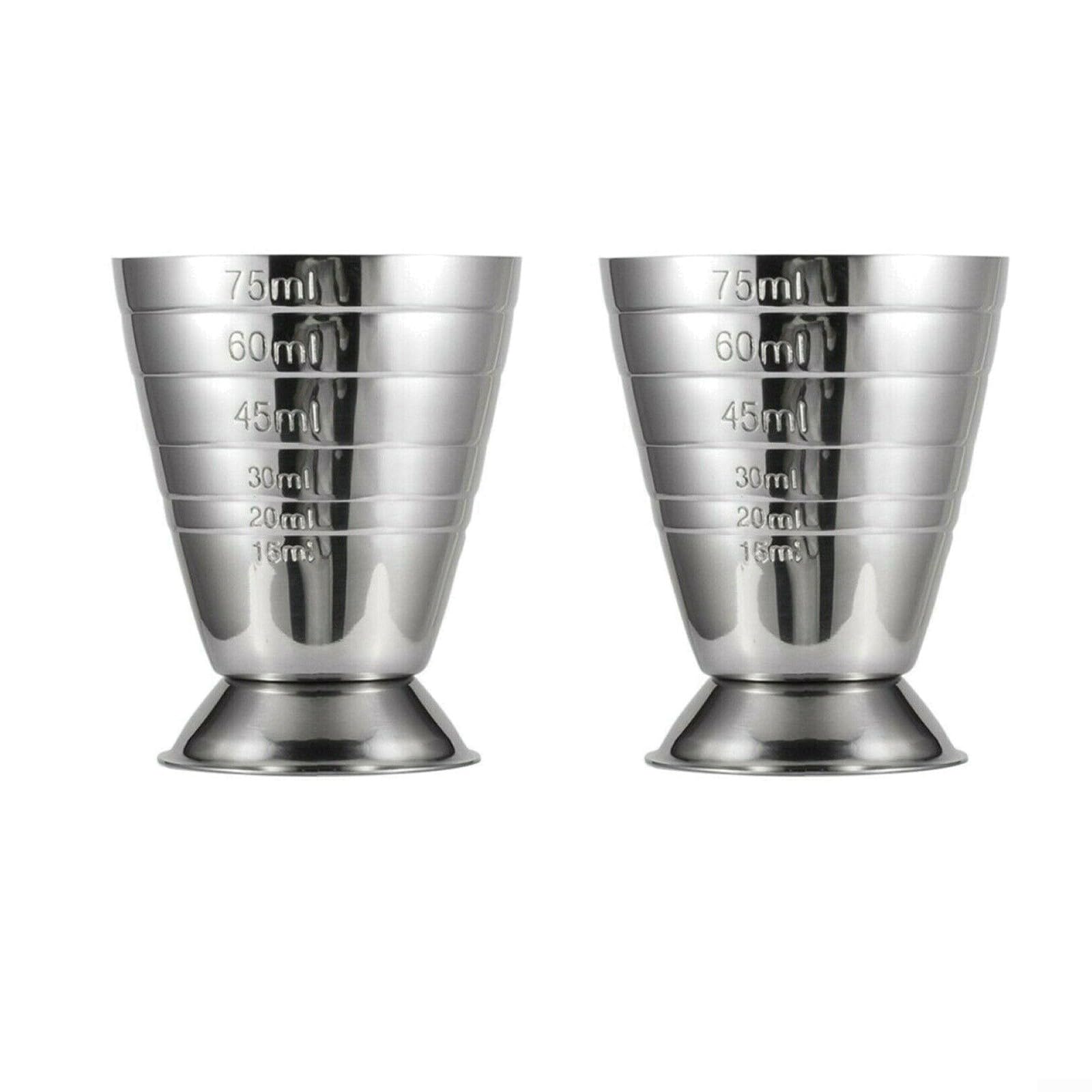 Drhomeam Stainless Steel Measuring Cup Cocktail Jigger 2.5 oz, 75 ml, 5 Tbsp Bar Mixed Drink Cocktail Tools(2PCS)