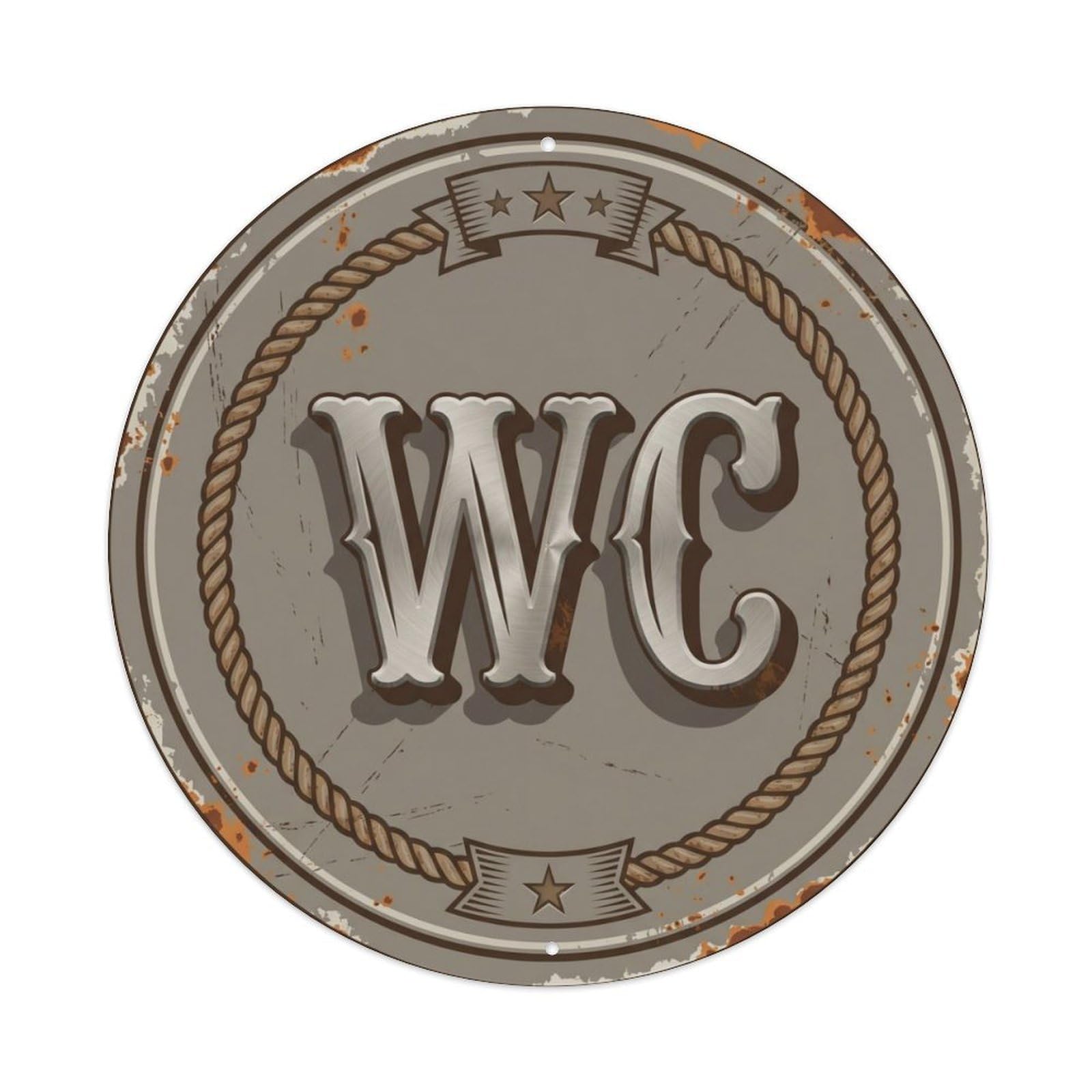 Fqcyn Style Toilet （Wc） Distressed Classic Restroom Plate Metal Tin Sign Plaque Wall Decor For Cafe, Club Bar, Office, Home Garden Round Metal Poster 8X8inch