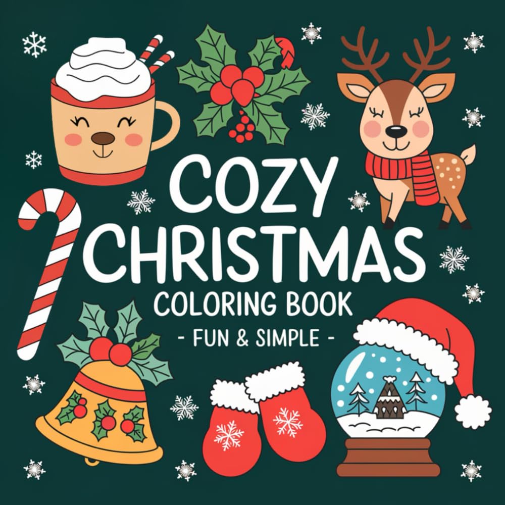 Cozy Christmas Coloring Book for Adults and Kids: 40 Bold and Simple Designs: Featuring Santa Claus, Angels, Snowman, and More | Perfect Gift (Bold & Easy Coloring Book)