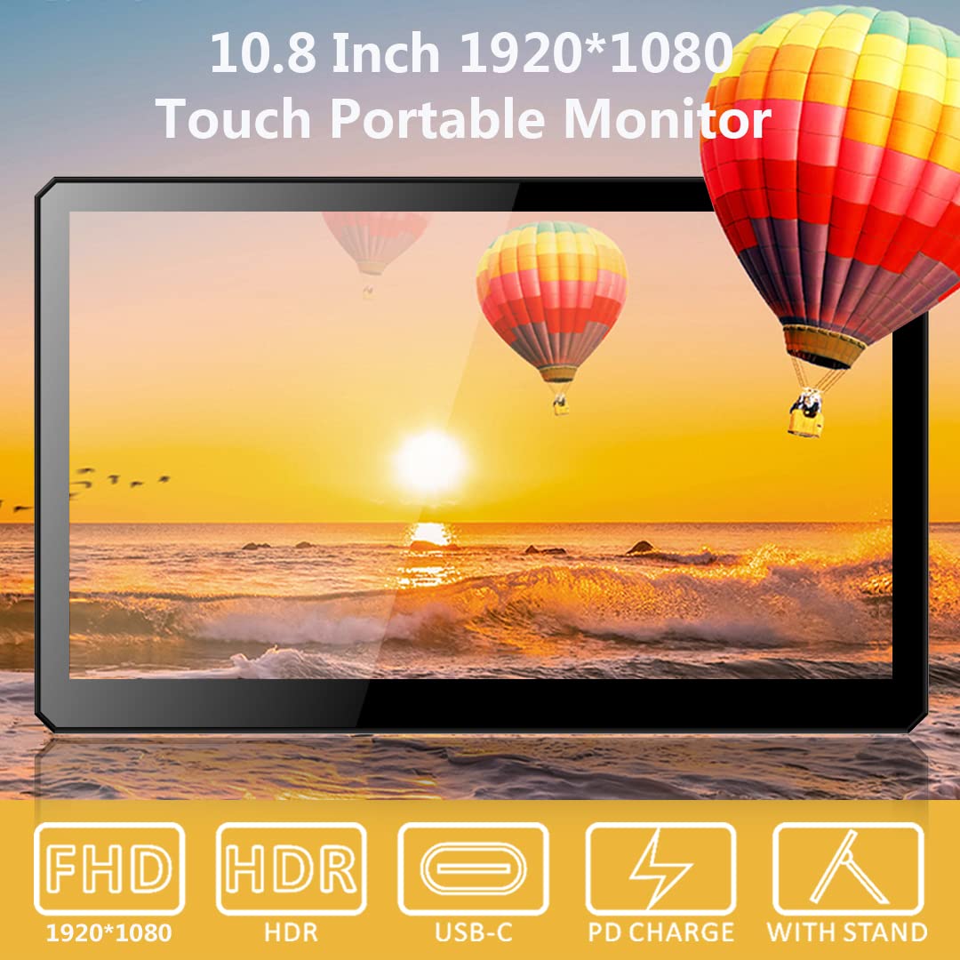 Ecran Tactile Portable,10,8'' Moniteur Portable, 1920 X 1080 Fhd, Ecran Tactile avec Hdmi/USB-C,10 Points Portable Monitor Pourpour Ordinateur Portable/Raspberry Pi 5/ Pc/Mac/Game Console