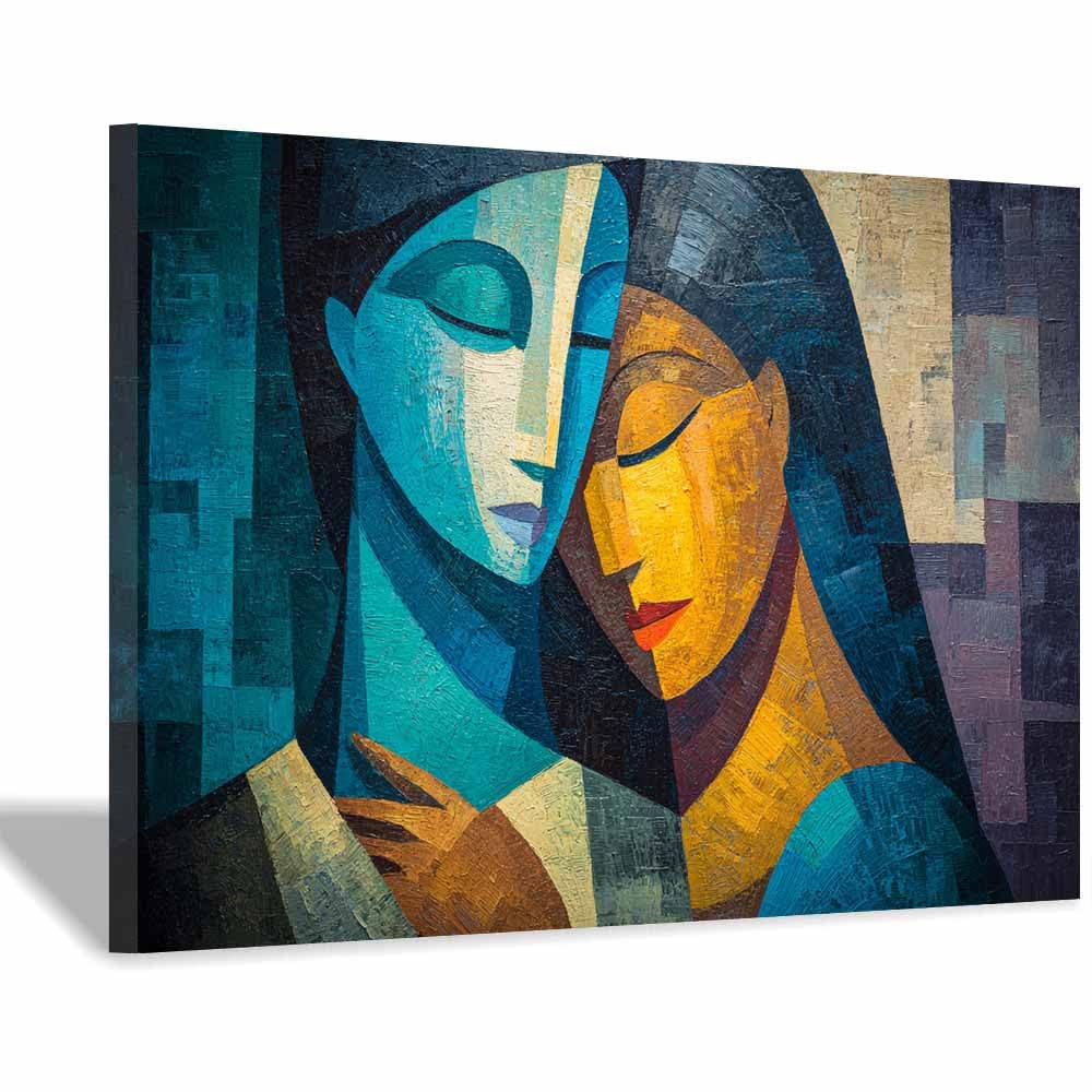 WUFIEA Ogólny abstrakcyjny obraz na płótnie niebieski i żółty uścisk do salonu sypialni biura dekoracja (granatowy 20) - 40 x 60 cm oprawiony