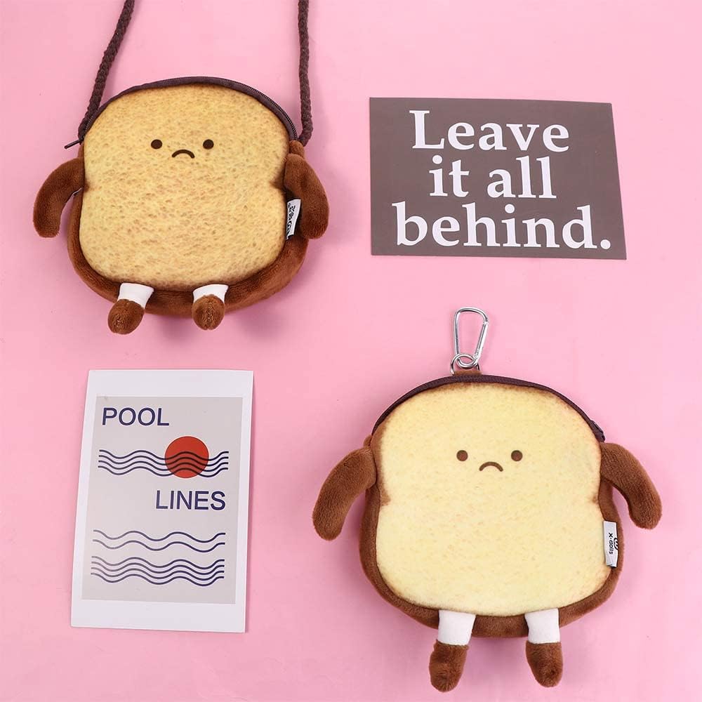 Vctitil Small Mini Bread Toast Coin Purse Student Bag Cosmetic Bag Cute Pouch Wallet with Strap Messenger Bag for Adult Kids(B) image 5