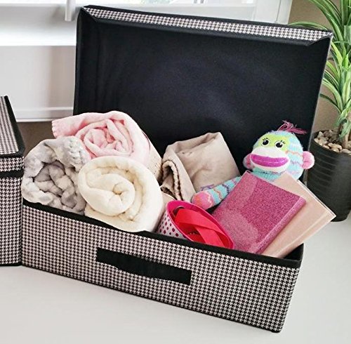 Large Fabric Collapsible Container Storage Closet Organizer Bin with Lid (Black/White)