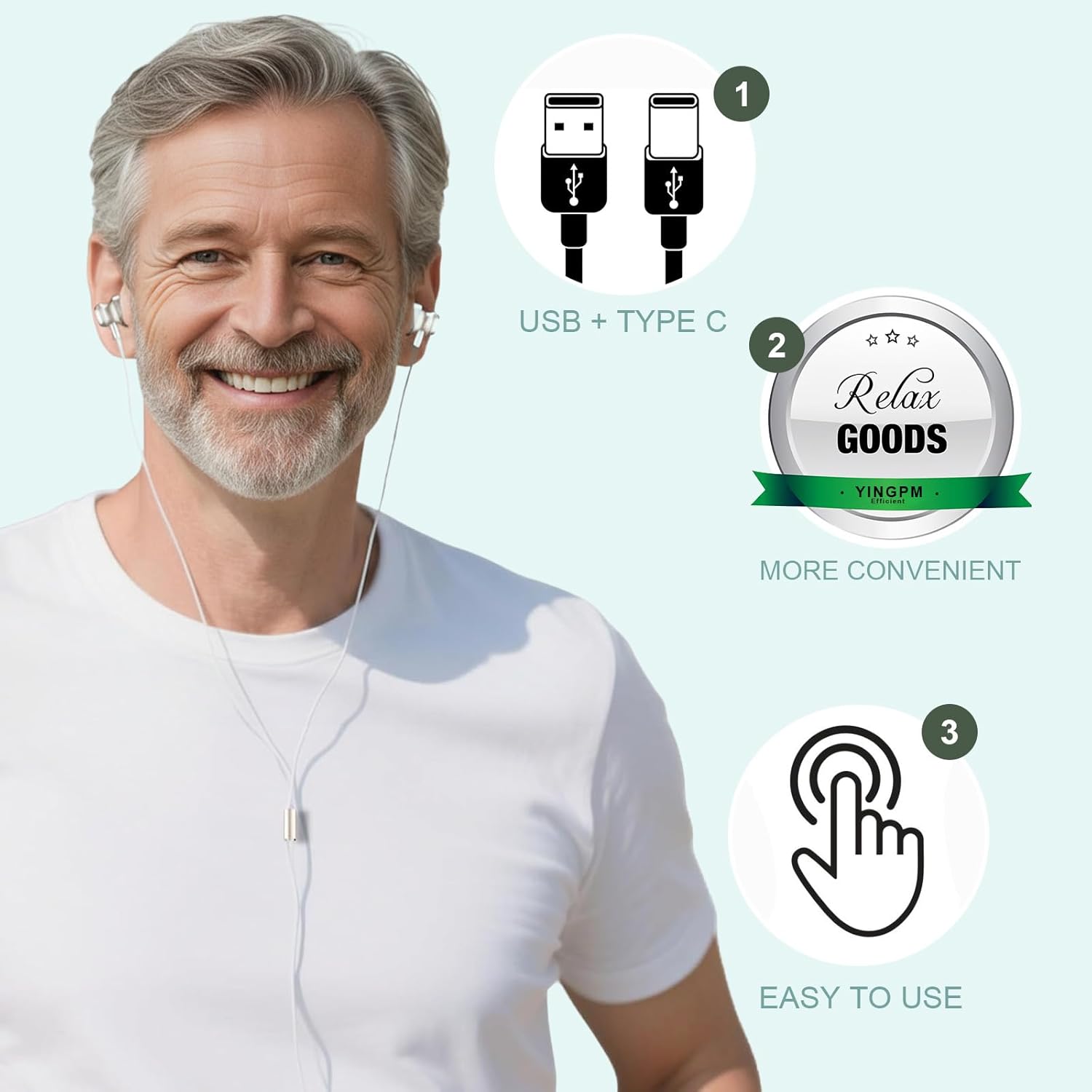 Red Light Therapy for Ears, USB Red Light Therapy for Ears, 650NM Red Light Ear Therapy Device with Nose Replacement Silicone Head (2-in-1)