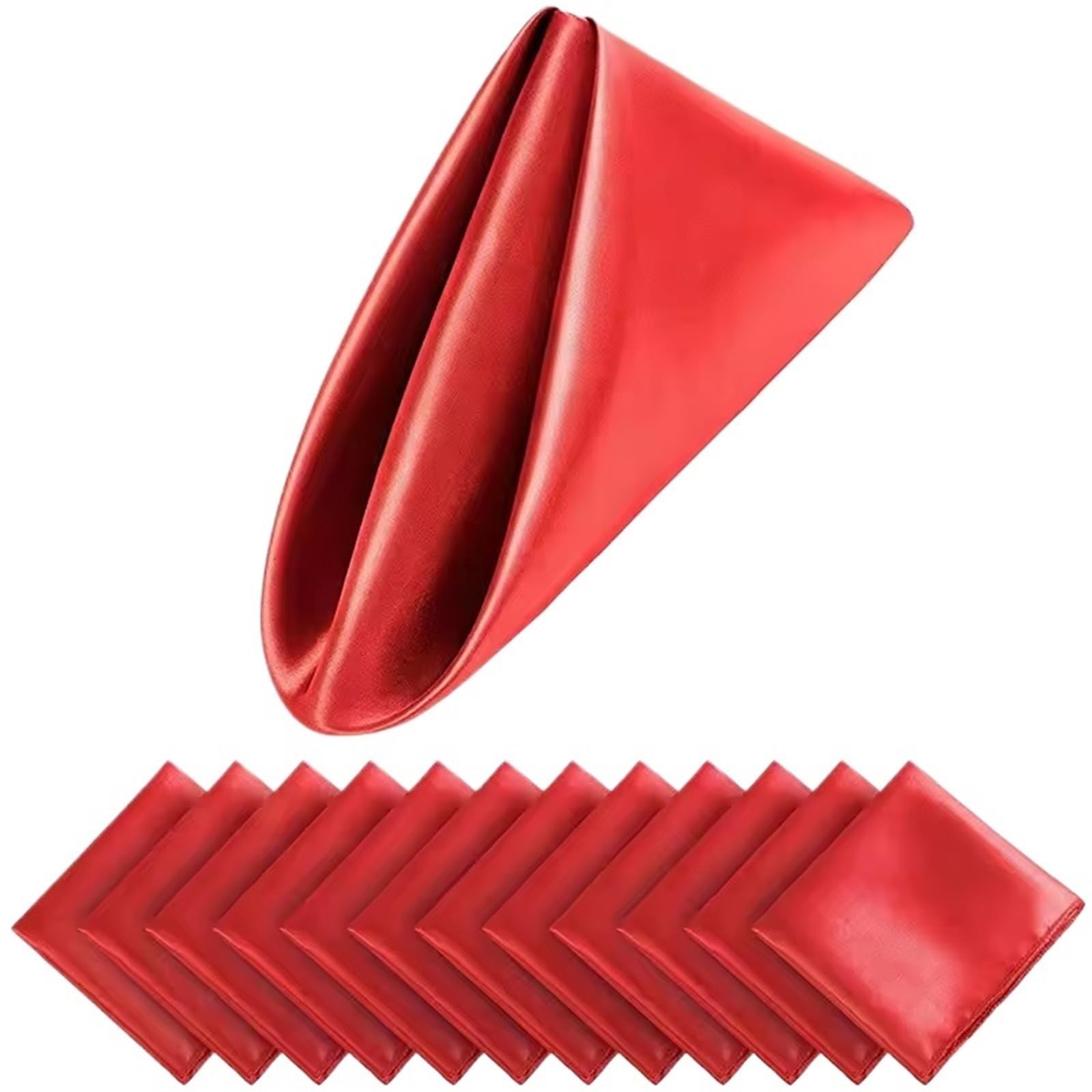 Table Napkins 12pcs Shiny Square Satin Napkin Washable Seamless Glamor Table Dining Party Wedding Napkins Home Decor(Red)