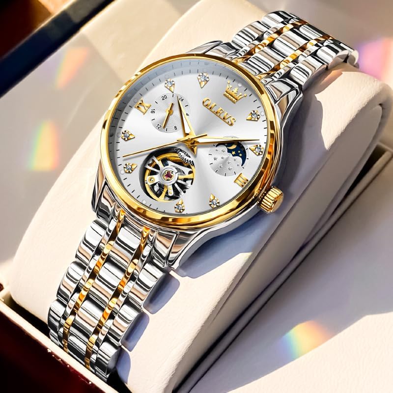 OLEVS Automatic Watches for Women Luxury Stainless Steel Gold and Silver Diamond Mechanical Dress Self Winding Date Waterproof Wrsit Watches for Ladies - Image 4