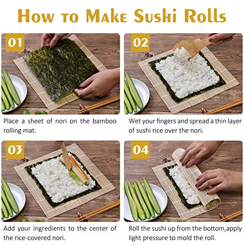 Sushi Making Kit, STNTUS Sushi Mat, Bamboo Sushi Roller Mat, Sushi Kit Gift Set, Sushi Making Kit for Beginners, Bamboo Sushi Rolling Mats, Chopsticks and Holder, Paddle, Speader, Sause Dish, 12 Pcs - Thumbnail 5