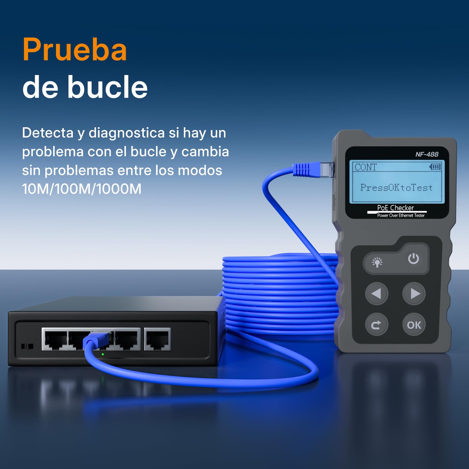 Mcbazel Probador de Red RJ45 con Pantalla LCD, DC Power & Switch Loop-back Test Poe Checker con Rastreador de Cable el Ethernet Kit de Herramientas de Red