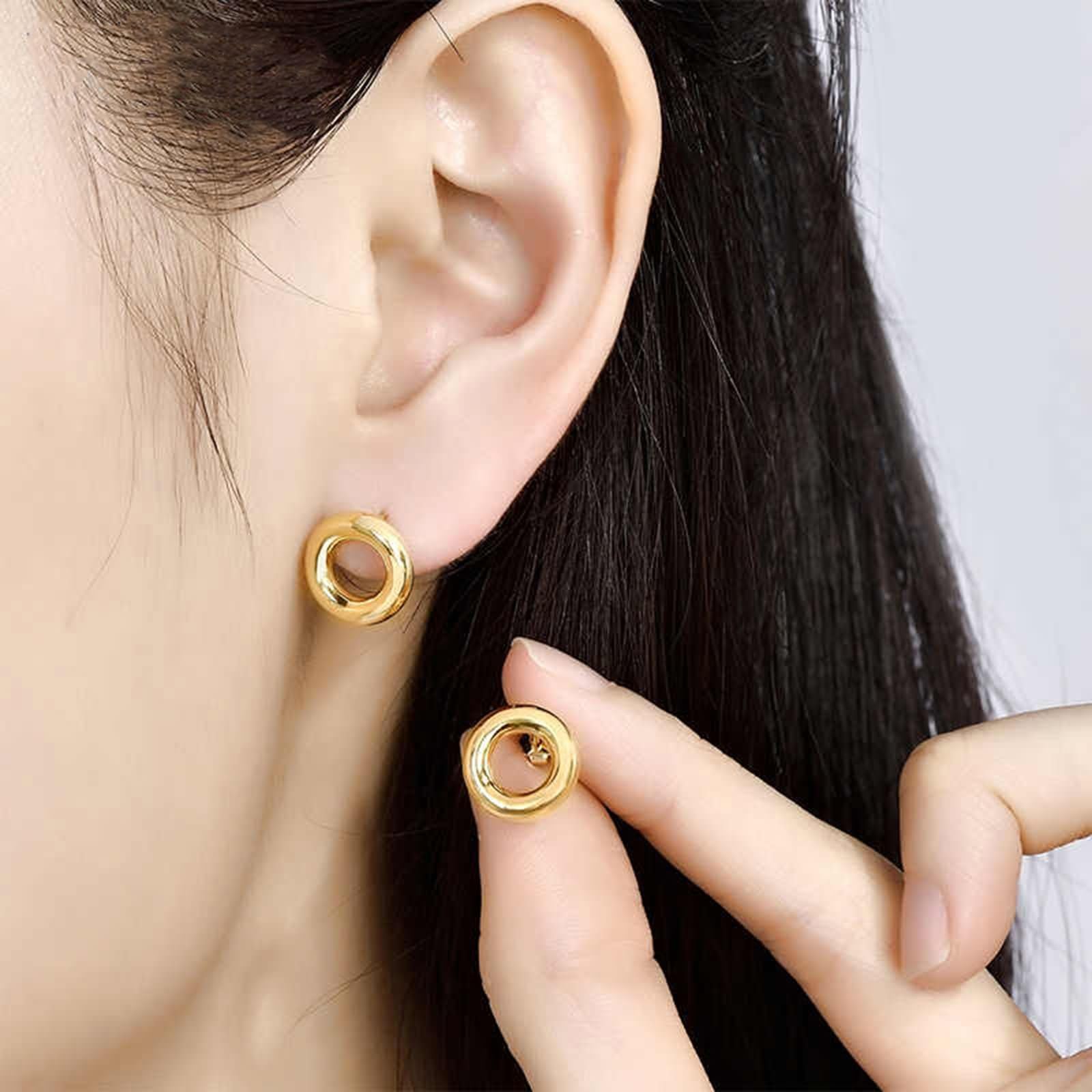 Ohrringe Hochzeit Gelbgold 375/585 / 750 für Damen, Rund, Frauen Ohrringe Gold Stecker