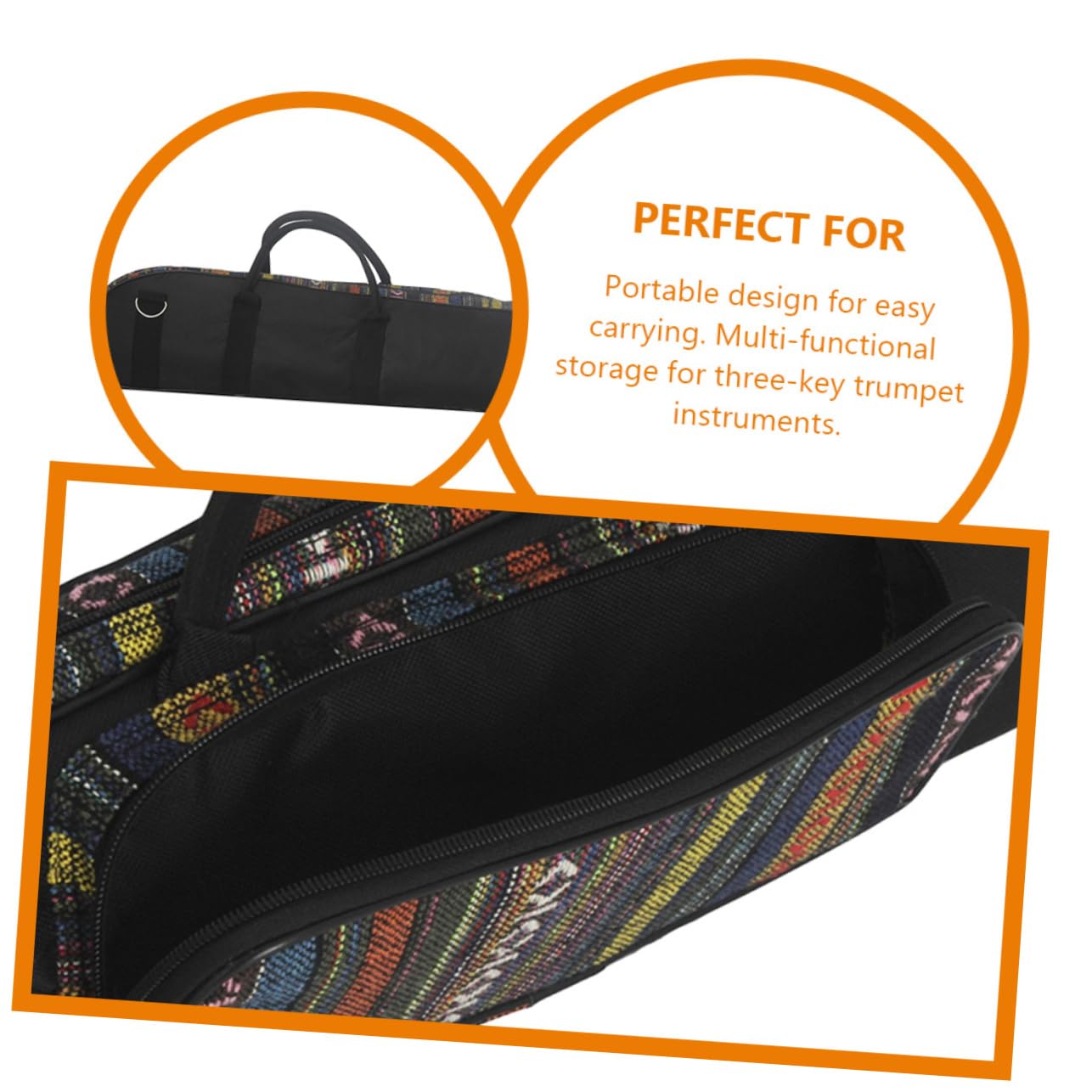 FAVOMOTO Ethnic Design Trumpet Case Oxford Cloth Bag for 3-key Trumpet Soft Carrying Case Double Zippers