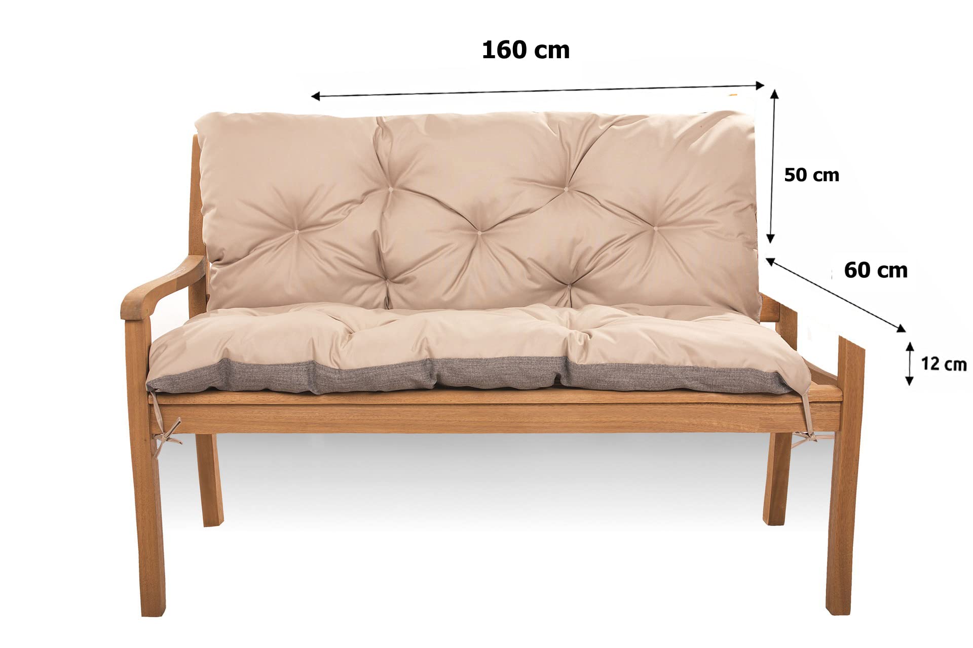 Sitzkissen für Hollywoodschaukel - Sitzbank mit Rückenlehne - Gartenschaukel Kissen - Bankkissen Outdoor (160 x 60 x 50, Beige)